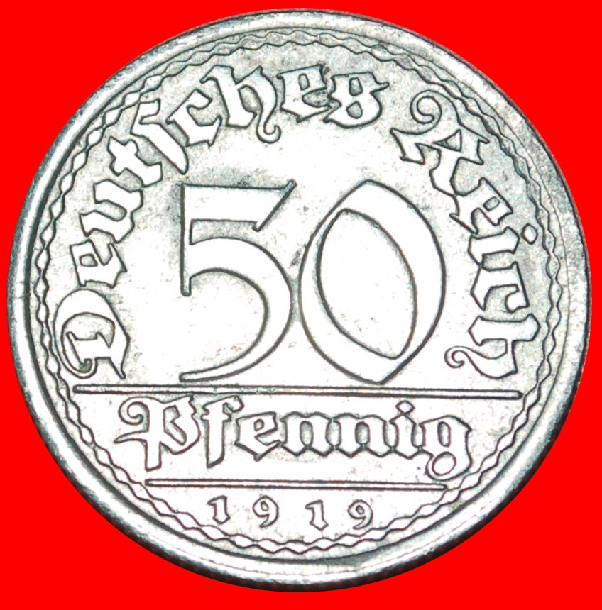 * WEIZENGARBE: DEUTSCHLAND ★ 50 PFENNIG 1919J SELTEN JAHR! STG STEMPELGLANZ! OHNE VORBEHALT!