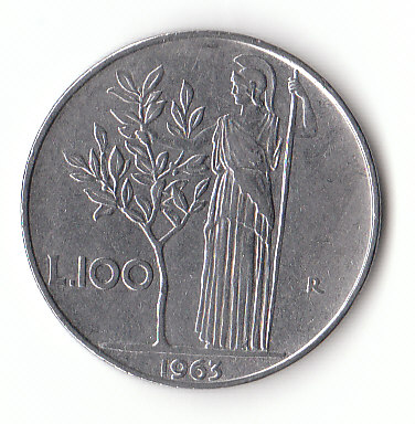  Italien 100 Lire 1963 ((F024)b.   