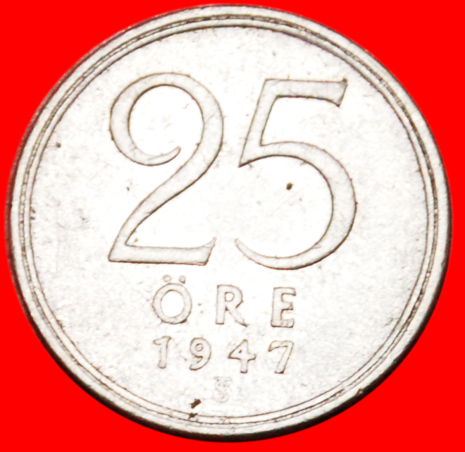 * SILBER: SCHWEDEN ★ 25 OERE 1947! GUSTAV V. (1907-1950) OHNE VORBEHALT!