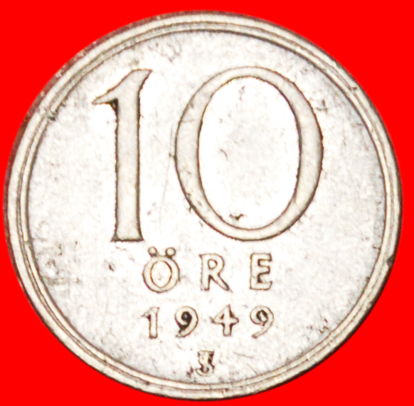 * SILBER: SCHWEDEN ★ 10 OERE 1949! GUSTAV V. (1907-1950) OHNE VORBEHALT!