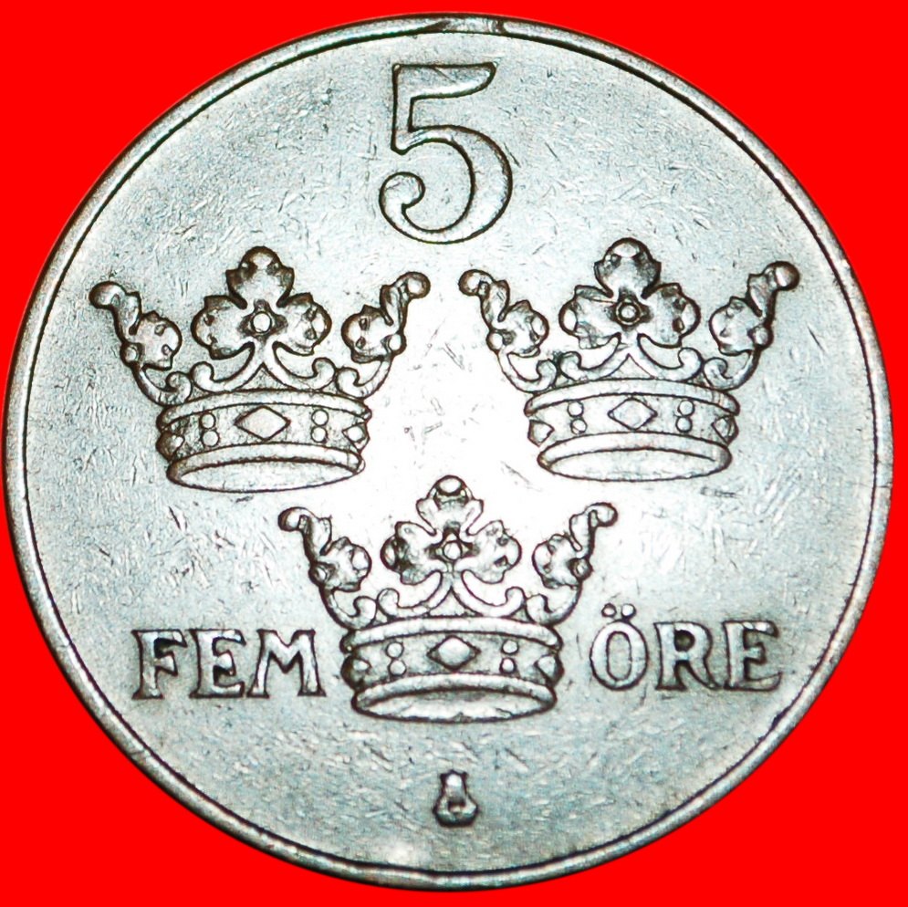  * THREE CROWNS: SWEDEN 5 ORE 1925 GUSTAV V (1907-1950) LOW START ★ NO RESERVE!   