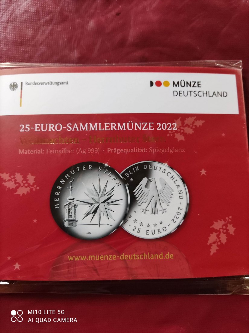  BRD Deutschland Weihnachten 2022 25 Euro Silber Weihnachtsmünze Herrnhuter Stern PP proof   
