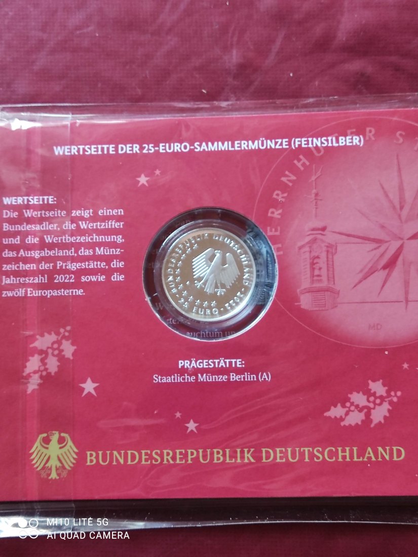  BRD Deutschland Weihnachten 2022 25 Euro Silber Weihnachtsmünze Herrnhuter Stern PP proof   