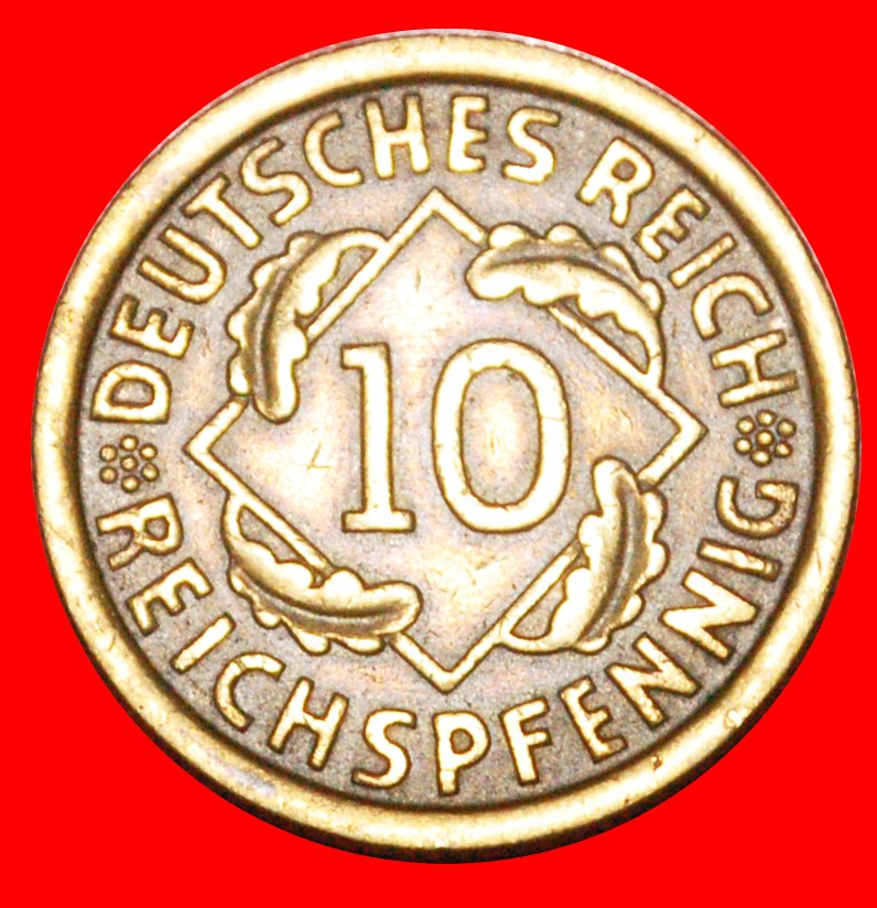  * DRITTES REICH (1933-1945): DEUTSCHLAND ★ 10 REICHSPFENNIG 1934F SELTEN!★OHNE VORBEHALT!   