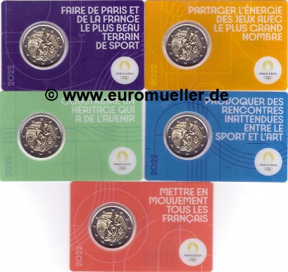 Frankreich 5x 2 Euro Gedenkmünzen 2022...Olympia...in Coincards   
