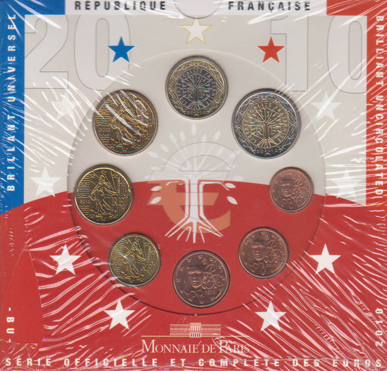  Offiz. Euo-KMS Frankreich 2010 3 Münzen nur in den offiz. Foldern nur 44.814St!   