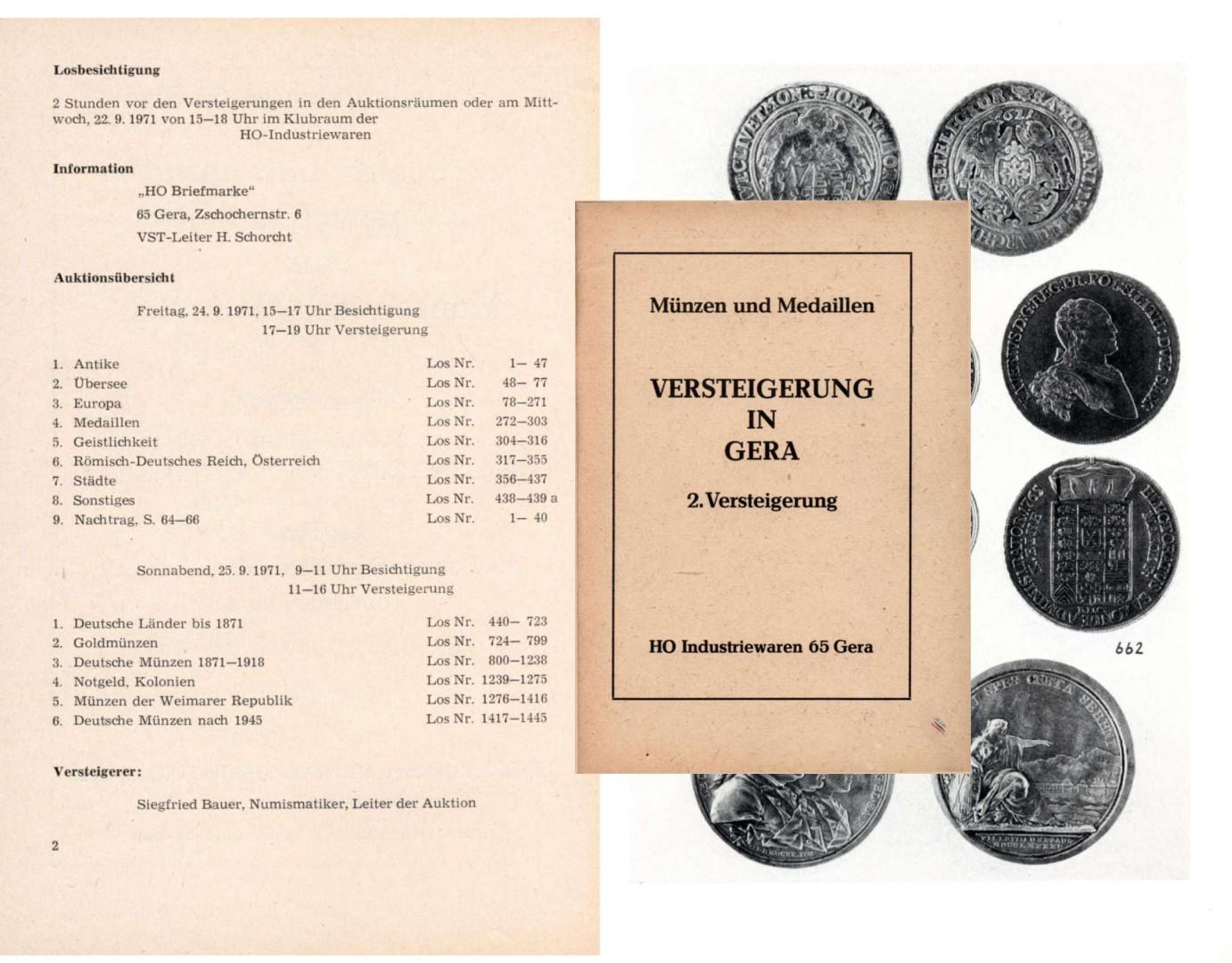  HO Industriewaren 65 Gera Münzen und Medaillen Versteigerung in Gera - 2. Versteigerung 1971   
