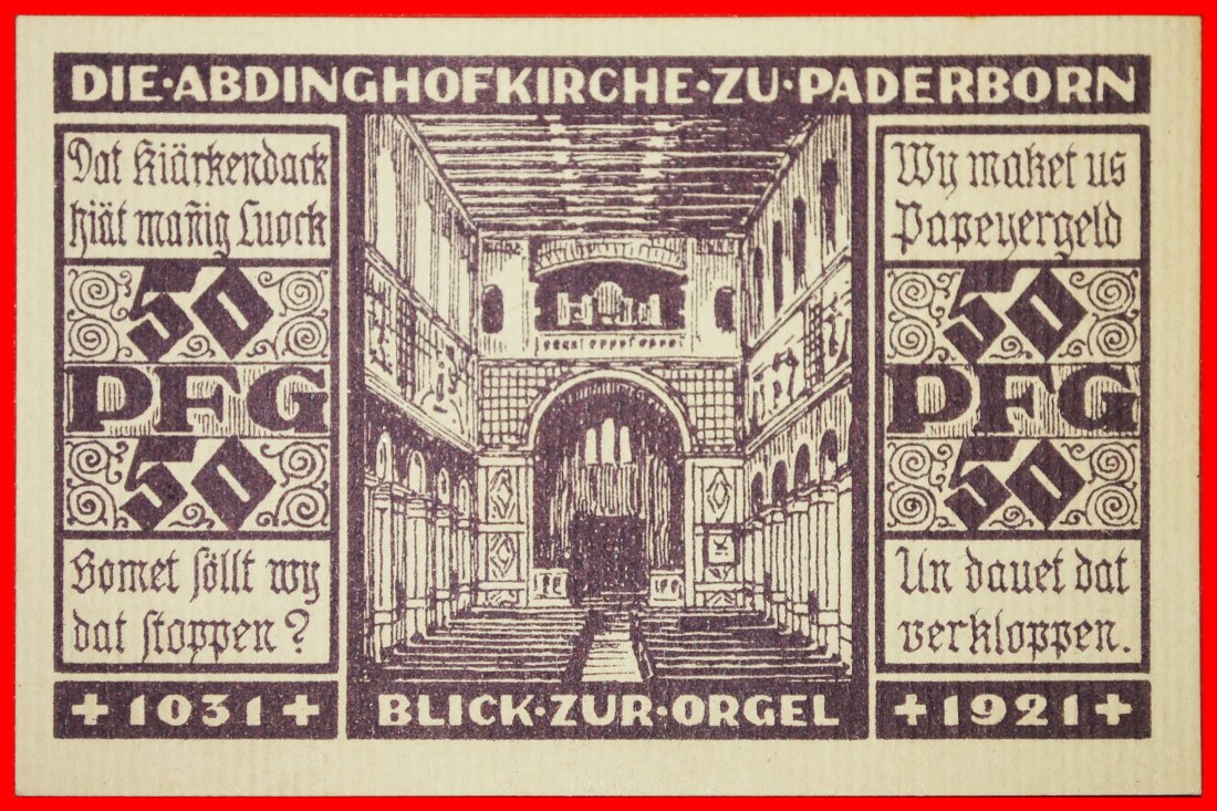 * WESTPHALIA: GERMANY PADERBORN ★ 50 PFENNIG 1921 UNC CRISP! LOW START ★ NO RESERVE!