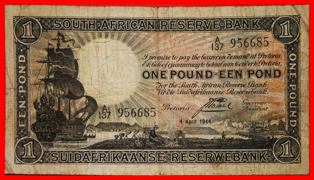 ~ SHIP (1928-1947): SOUTH AFRICA ★ 1 POUND 1944 RARITY! ★LOW START ★ NO RESERVE!