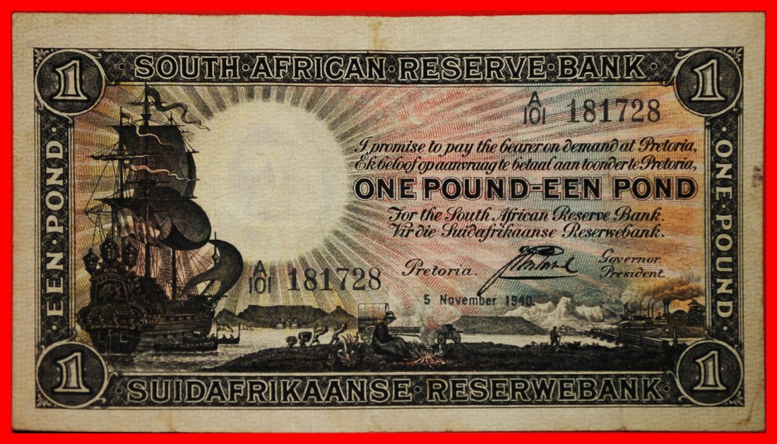 ~ SCHIFF (1928-1947): SÜDAFRIKA ★ 1 PFUND 1940 RARITÄT! VERÖFFENTLICHT WERDEN!★OHNE VORBEHALT!