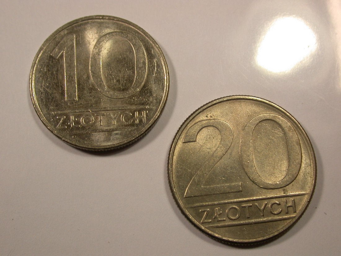 G14 Polen 10 Zloty 1987 und 20 Zloty 1988 in vz Originalbilder