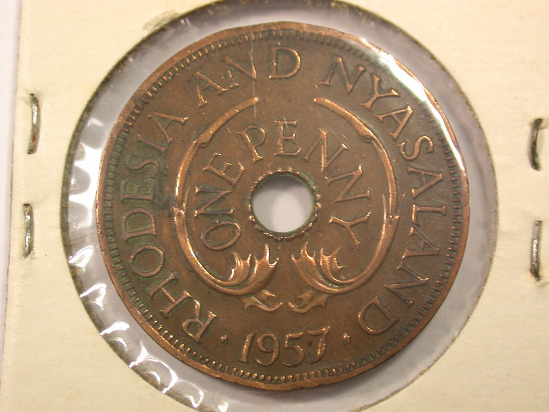  G14 Rhodesien 1 Penny 1957 in ss, Randfehler Originalbilder   