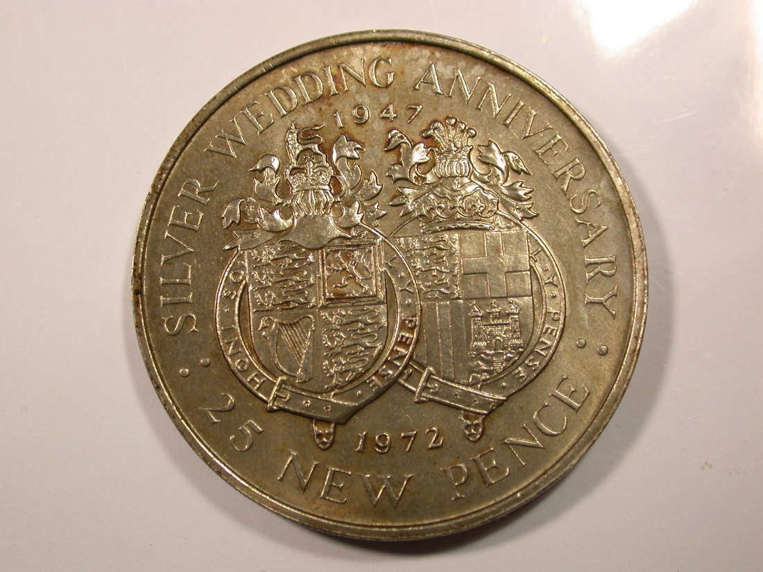  G14 Gibraltar  Silberhochzeit 25 Pence 1972 in vz-st/f.st Originalbilder   