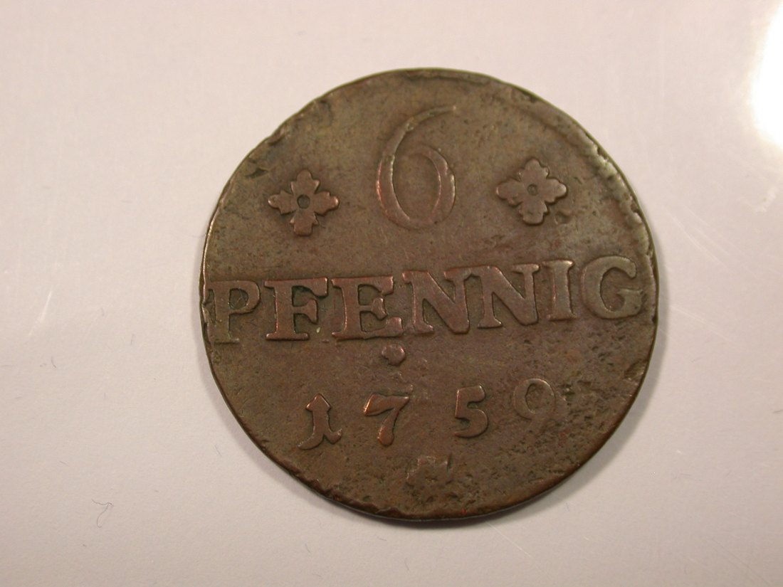  G14 Mecklenburg-Schwerin 6 Pfennig 1759 in s-ss  Originalbilder   