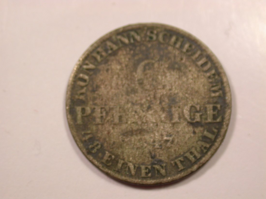 G15 Hannover 6 Pfennig 1847 in f.schön Originalbilder