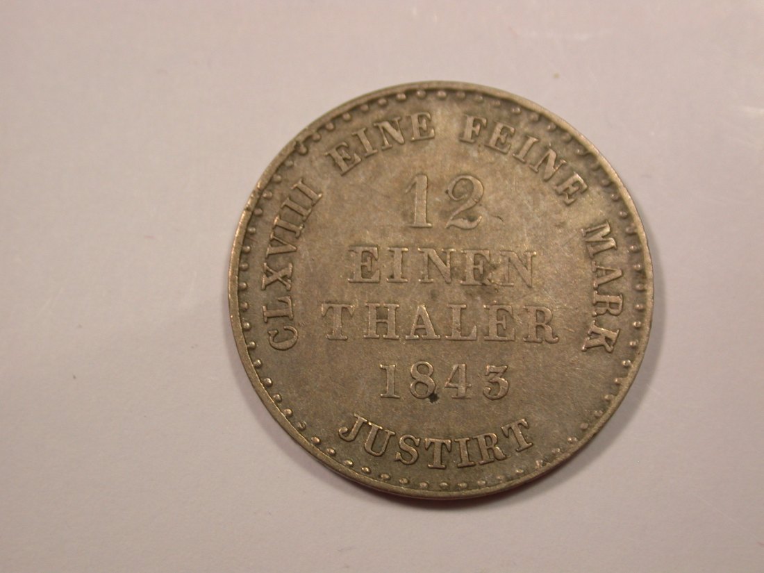 G15 Hannover 1/12 Taler 1843 in ss+ Originalbilder