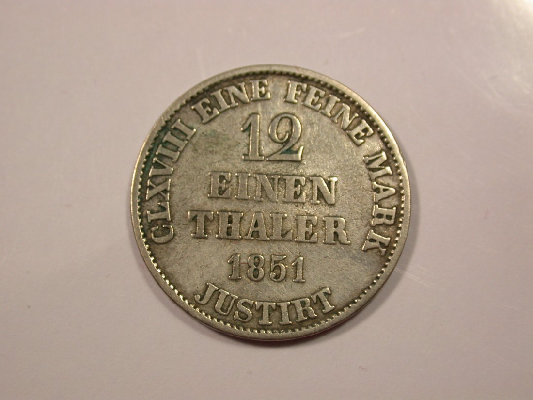 G15 Hannover 1/12 Taler 1851 in sehr schön Originalbilder