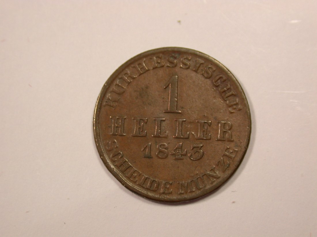 G15 Hessen-Kassel 1 Heller 1843 in ss-vz Originalbilder