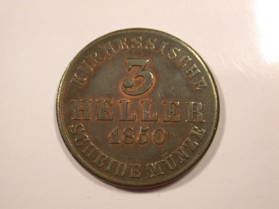  G15 Hessen-Kassel  3 Heller 1850 in ss  Originalbilder   