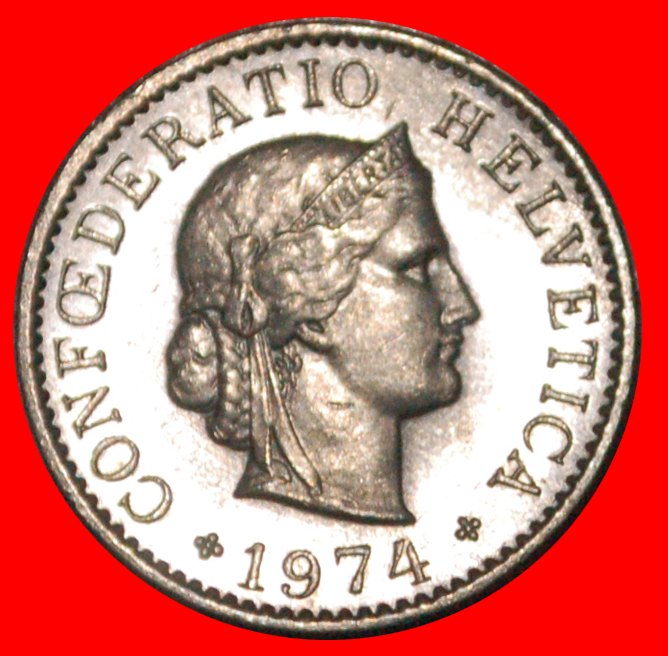 * LIBERTY (1879-2022): SWITZERLAND ★ 5 RAPPEN 1974! DIES 1+B! MINT LUSTRE! LOW START! ★ NO RESERVE!