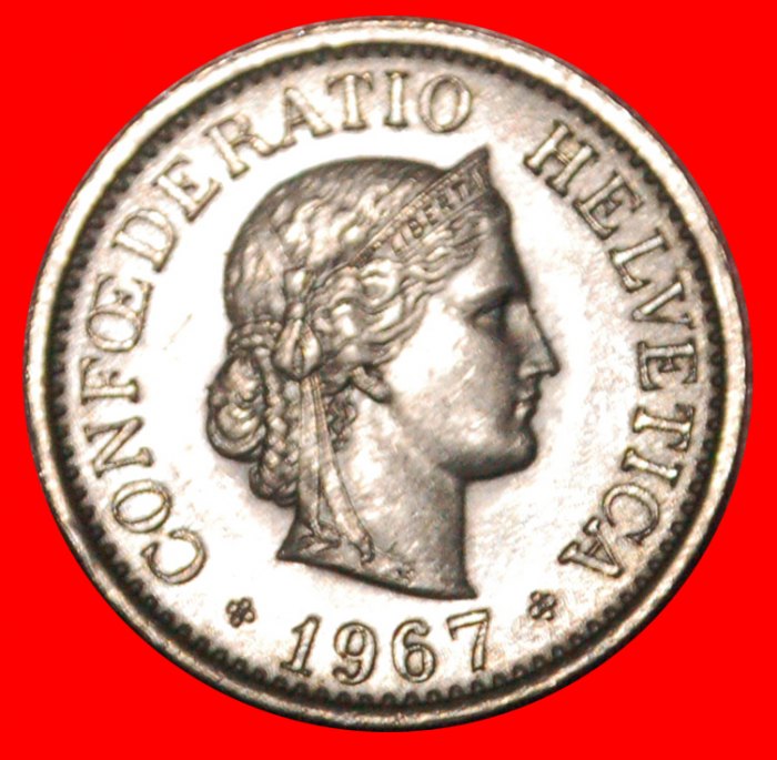 * LIBERTY (1879-2022): SWITZERLAND ★ 10 RAPPEN 1967B! DIES 1+B MINT LUSTRE★LOW START! ★ NO RESERVE!