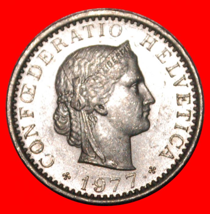 * LIBERTY (1939-2022): SWITZERLAND ★ 20 RAPPEN 1977 DIES 1+A MINT LUSTRE!★LOW START! ★ NO RESERVE!