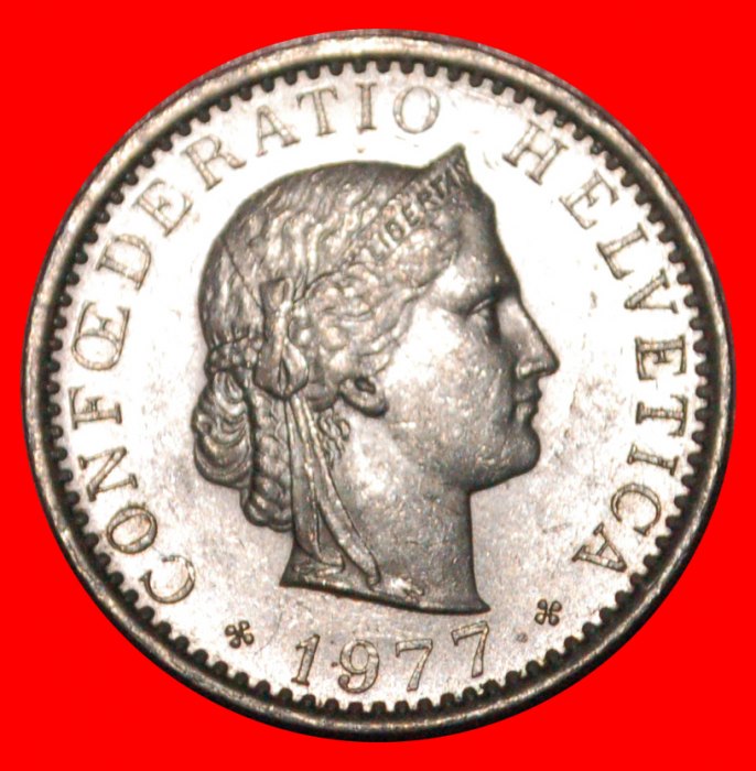  * LIBERTY (1939-2022): SWITZERLAND ★ 20 RAPPEN 1977 DIES 1+A MINT LUSTRE!★LOW START! ★ NO RESERVE!   