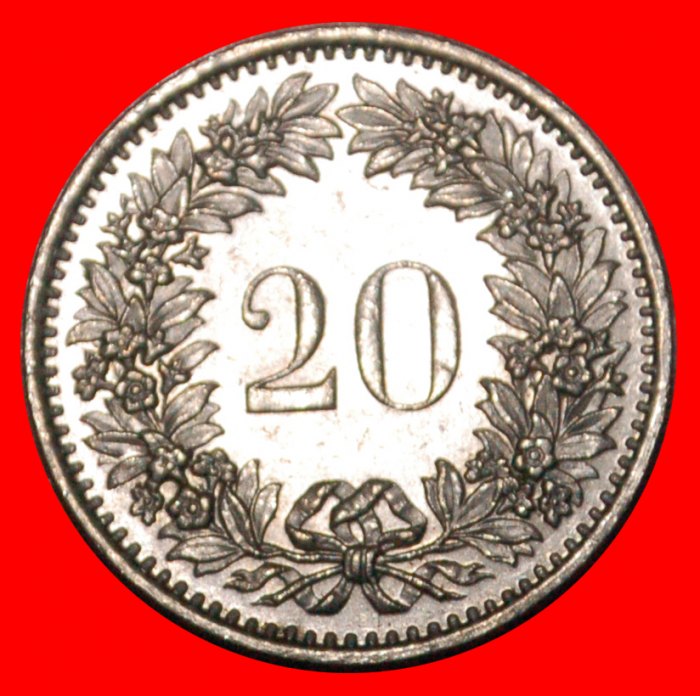  * LIBERTY (1939-2022): SWITZERLAND ★ 20 RAPPEN 1977 DIES 1+A MINT LUSTRE!★LOW START! ★ NO RESERVE!   