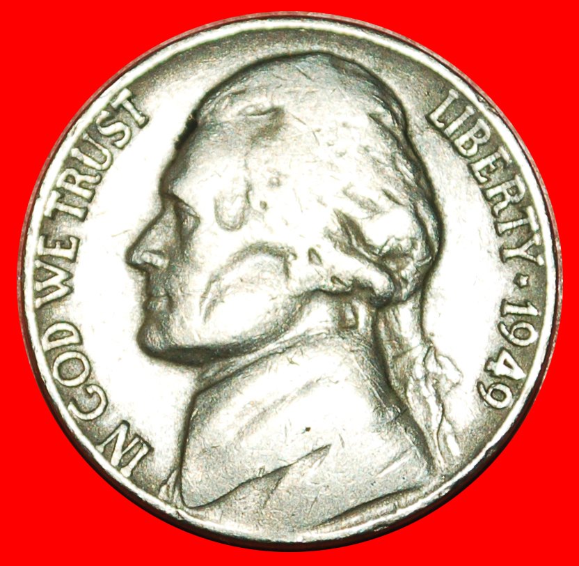  * MONTICELLO (1938-2003): USA ★ 5 CENTS 1949! JEFFERSON (1801-1809) OHNE VORBEHALT!   