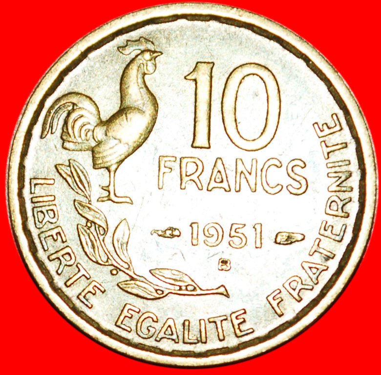  * COCK (1950-1959): FRANCE ★ 10 FRANCS 1951B! LOW START★NO RESERVE!   