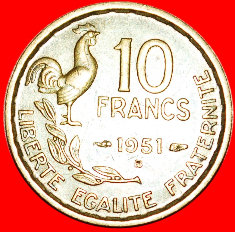 * COCK (1950-1959): FRANCE ★ 10 FRANCS 1951B! LOW START★NO RESERVE!