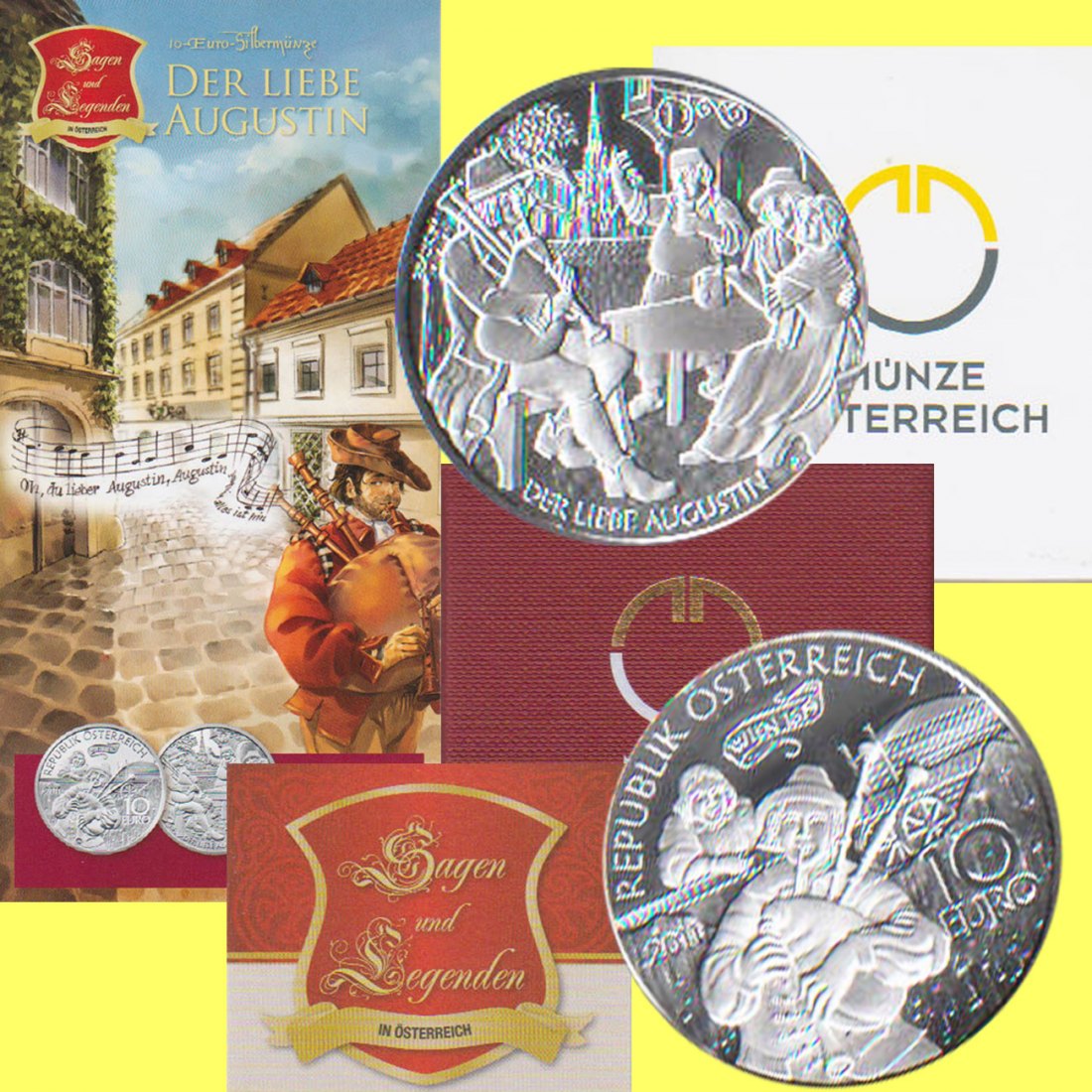  Offiz. 10 Euro Silbermünze Österreich *Der liebe Augustin* 2011 *PP* max 40.000St!   