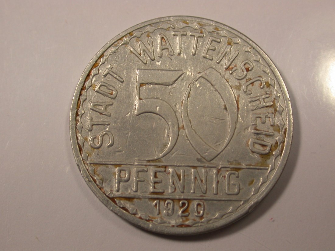  G16 Notgeld  Wattenscheid  50 Pfennig Alu 1920 vz     Originalbilder   