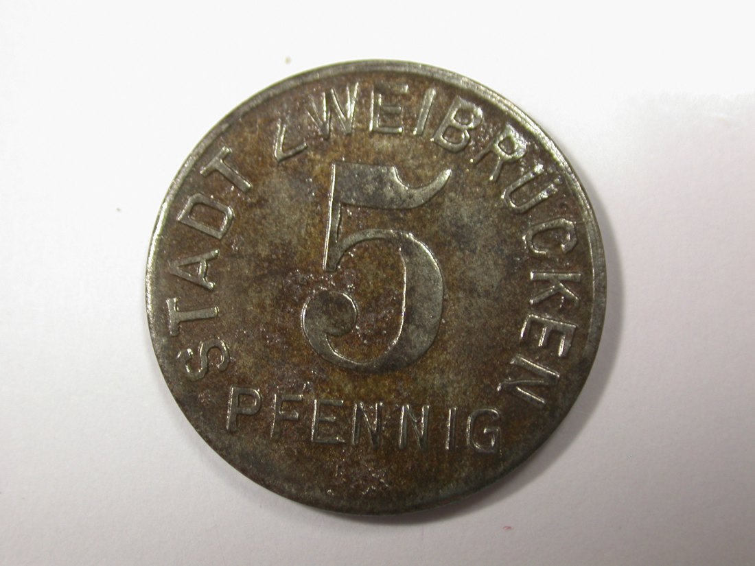  G16 Notgeld  Zweibrücken 5 Pfennig 1919 Eisen vz  Originalbilder   