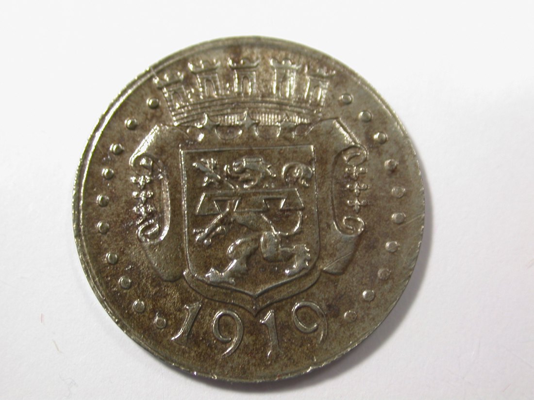 G16 Notgeld Zweibrücken 10 Pfennig 1919 Eisen Überprägungsspuren auf der Werts. vz Originalbilder