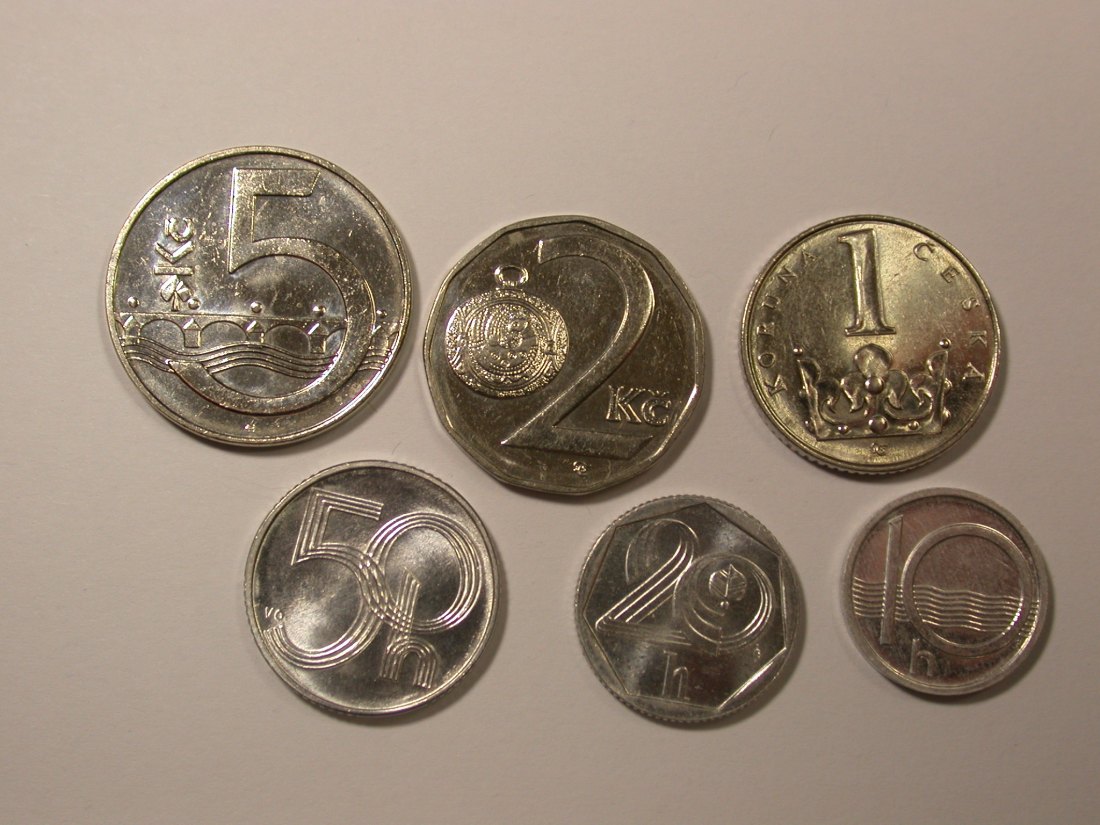  Lots -50-  Tschechien Kursmünzen 1993  6 Stück verschieden vz bis f.ST  Orginalbilder   