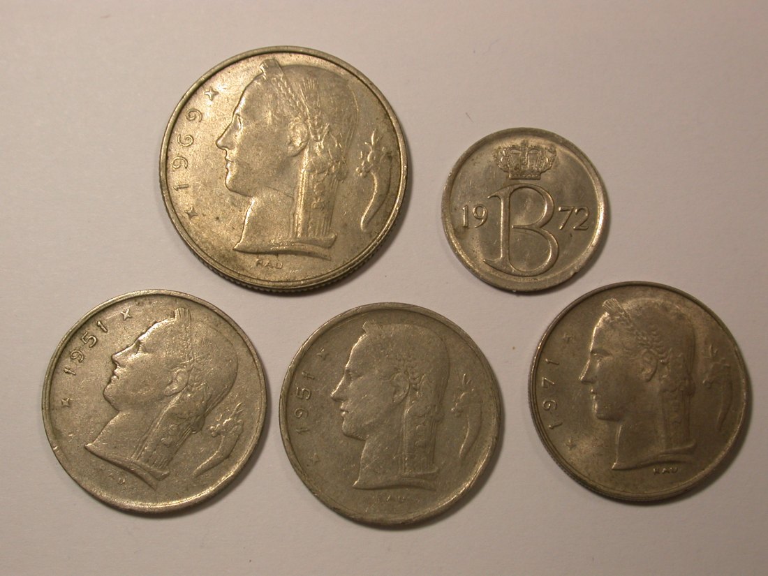 Lots -52- Belgien 5 Münzen 1951-1972 Orginalbilder