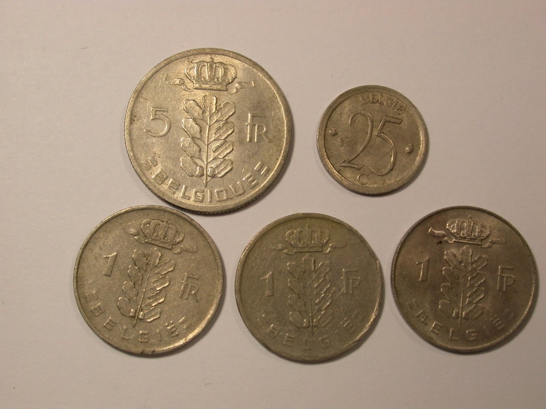 Lots -52-  Belgien 5 Münzen 1951-1972  Orginalbilder   