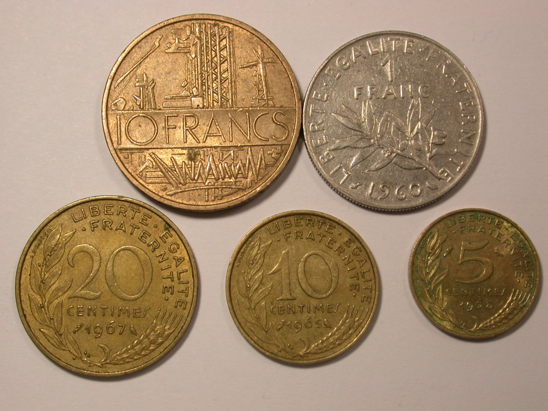 Lots -53- Frankreich 5 Münzen 1960-1976, 10 C. bis 10 Franc ss bis vz Orginalbilder