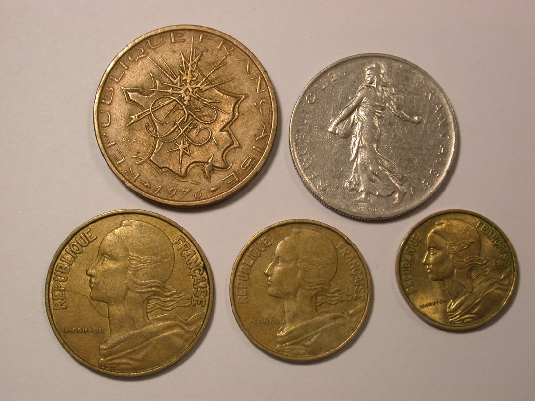  Lots -53-  Frankreich 5 Münzen 1960-1976, 10 C. bis 10 Franc ss bis vz Orginalbilder   