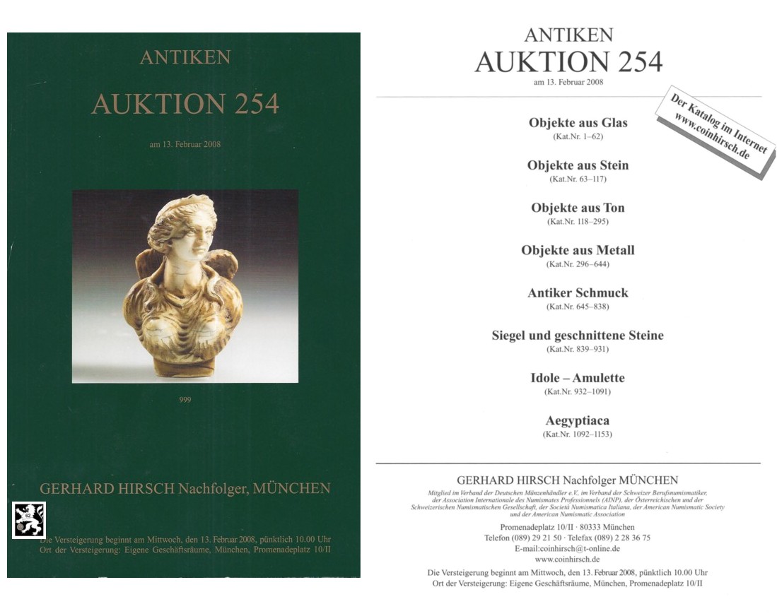  Hirsch (München) Auktion 254 (2008) Antike Kleinkunst ua Objekte aus  Glas ,Stein ,Ton ,Metall   