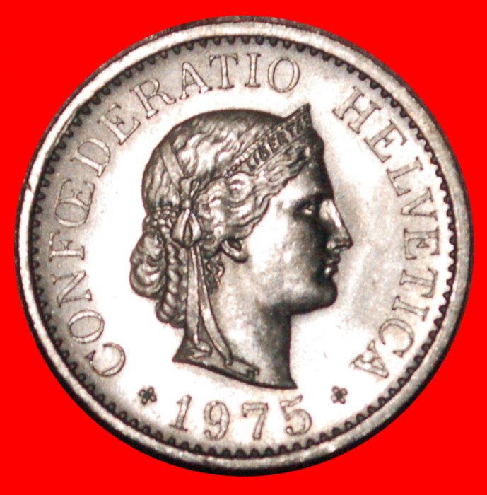 * LIBERTY (1879-2022): SWITZERLAND ★ 10 RAPPEN 1975! DIES 1+B MINT LUSTRE! LOW START ★ NO RESERVE!