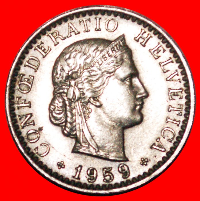 * LIBERTY (1939-2022): SWITZERLAND ★ 20 RAPPEN 1959B DIES 1+A! LOW START ★ NO RESERVE!