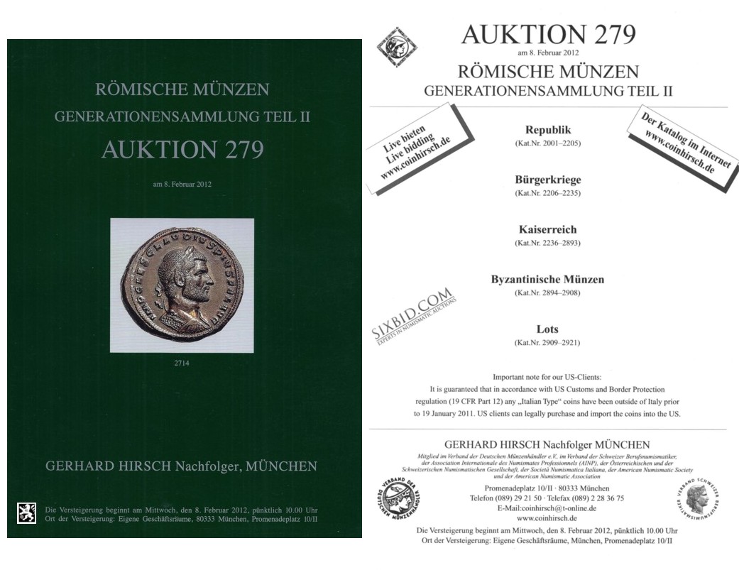  Hirsch (München) Auktion 279 (2012) Römische Münzen - Generationensammlung Teil II.   