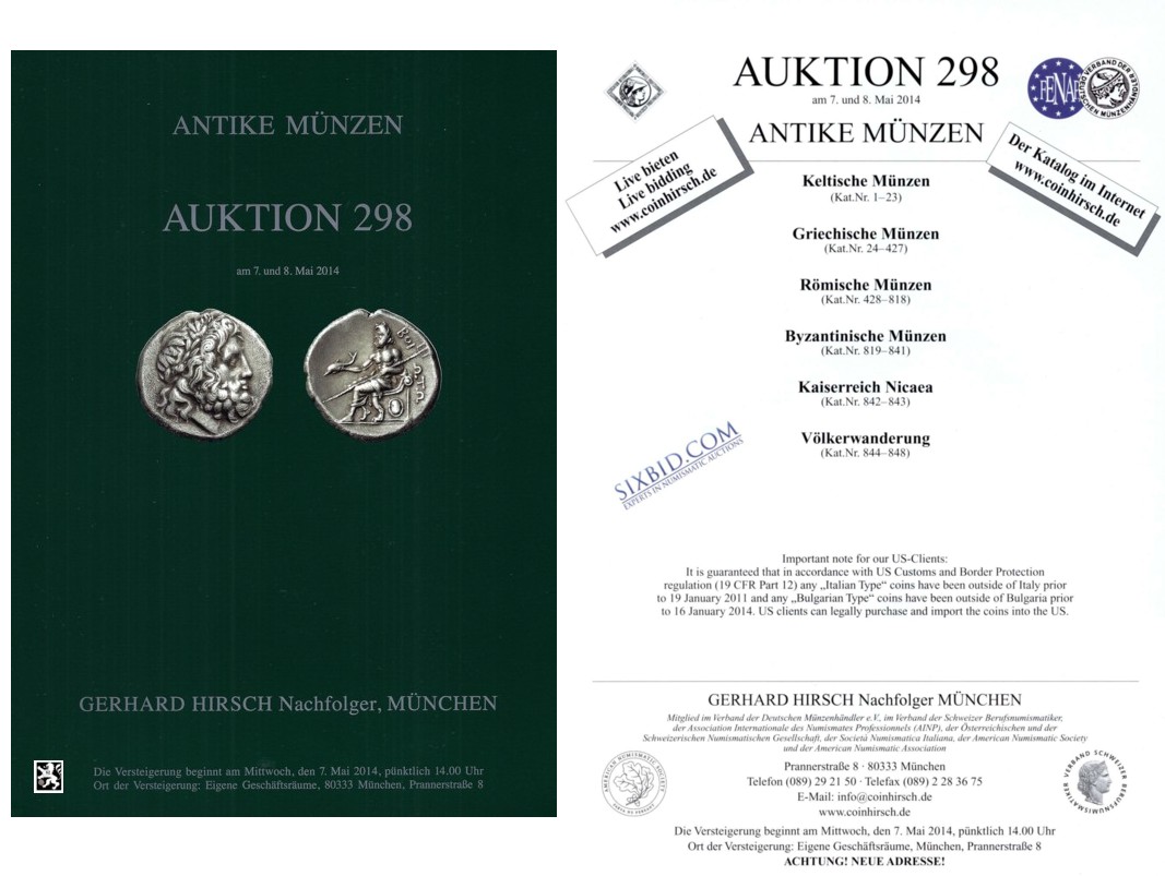  Hirsch (München) Auktion 298 (2014) Antike - Kelten - Griechen - Römer - Byzanz - Völkerwanderung   