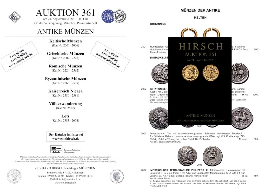  Hirsch (München) Auktion 361 (2020) Antike - Kelten - Griechen - Römer - Byzanz - Völkerwanderung   