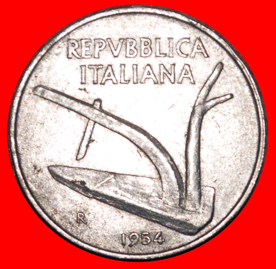 * PLOUGH (1951-2001): ITALY ★ 10 LIRE 1954R MINT LUSTRE UNCOMMON! LOW START★ NO RESERVE!