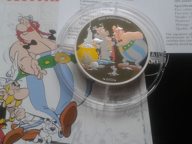  50 euro 2022 PP Frankreich Asterix und Obelix Miraculix Idefix 5 Unzen 5 Unzen Silber   