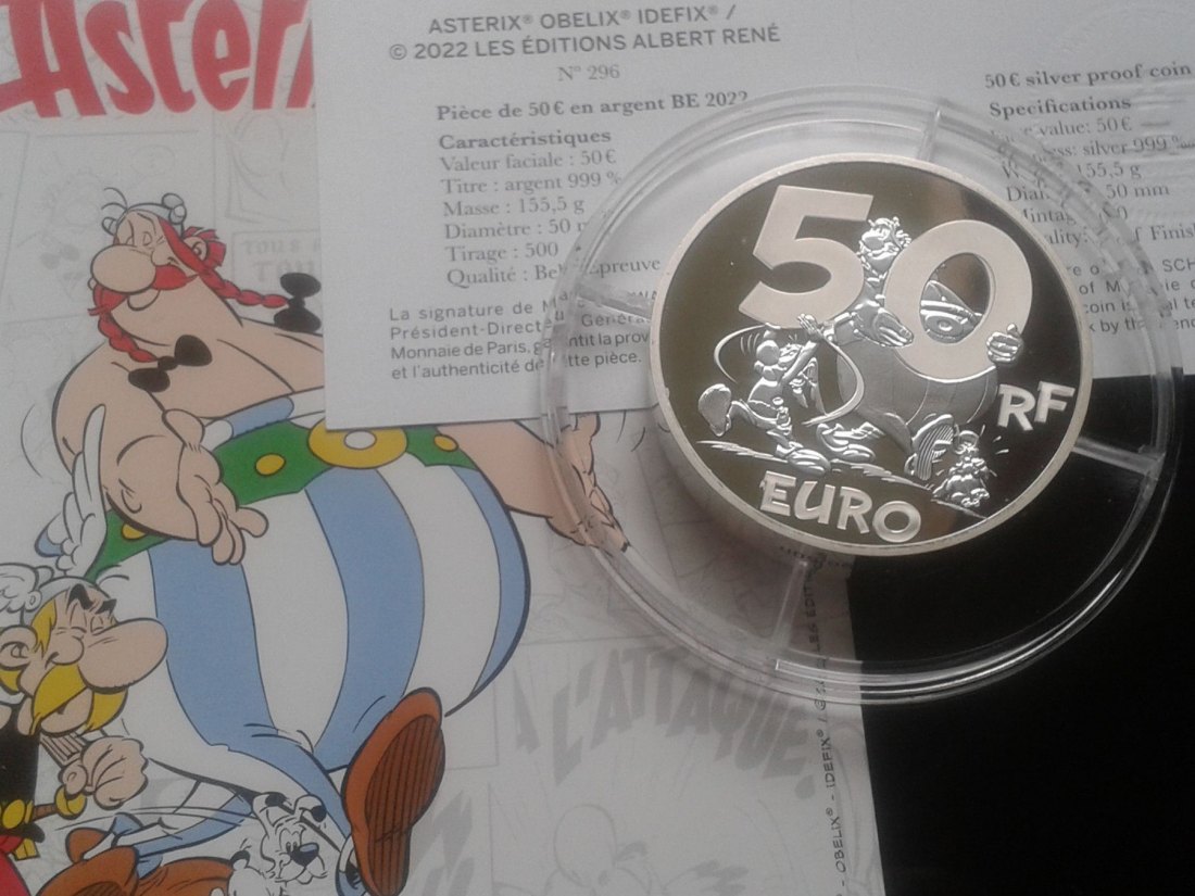  50 euro 2022 PP Frankreich Asterix und Obelix Miraculix Idefix 5 Unzen 5 Unzen Silber   