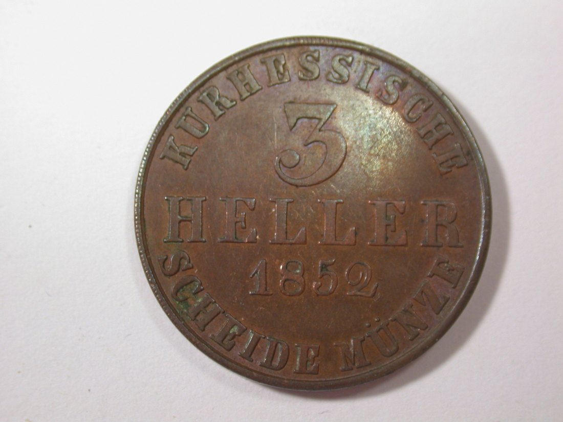  G17  Hessen-Kassel  3 Heller 1852 in vz/vz-st  Originalbilder   